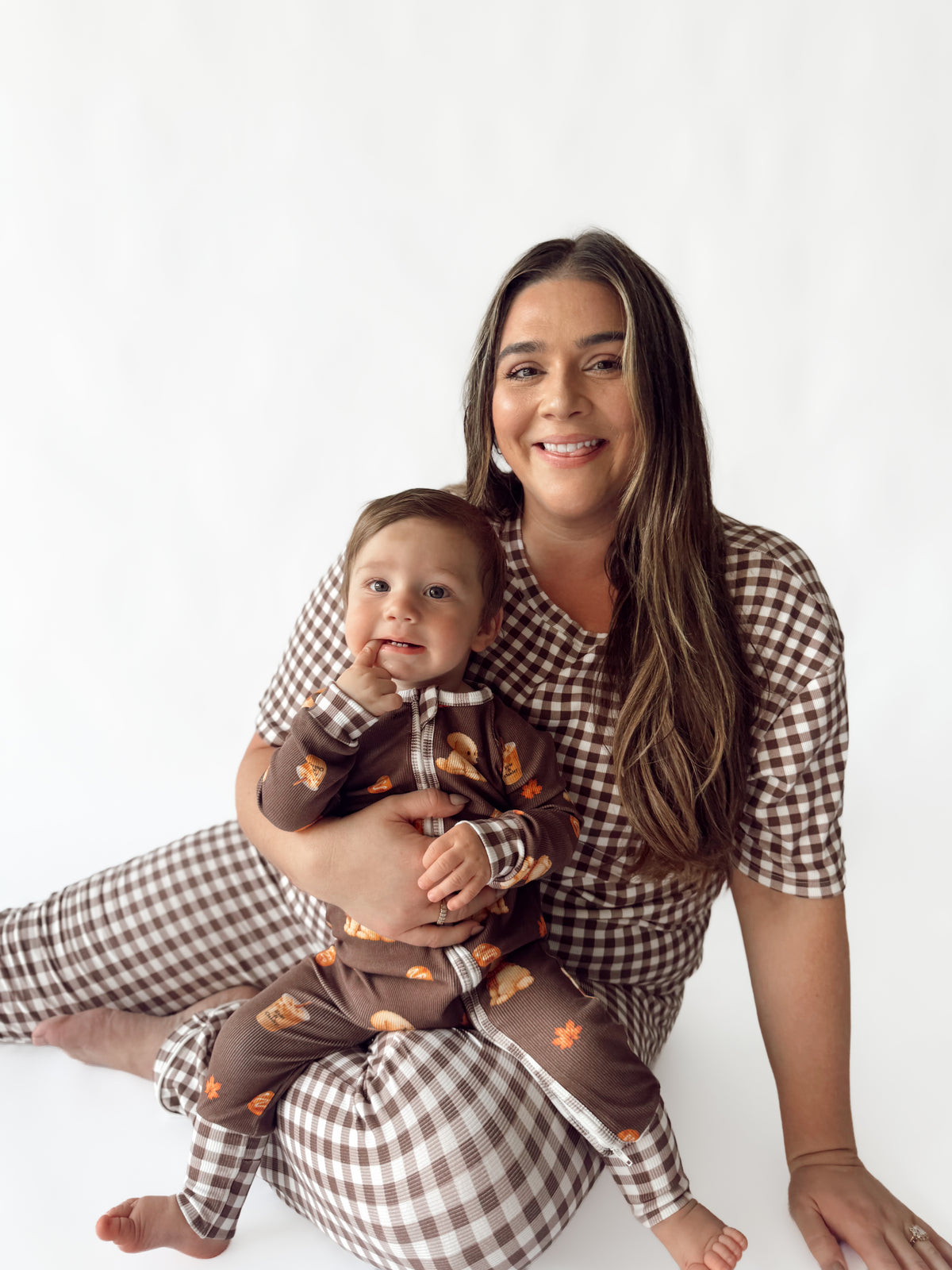 Brown Gingham | Women’s Set | Ribbed Bamboo