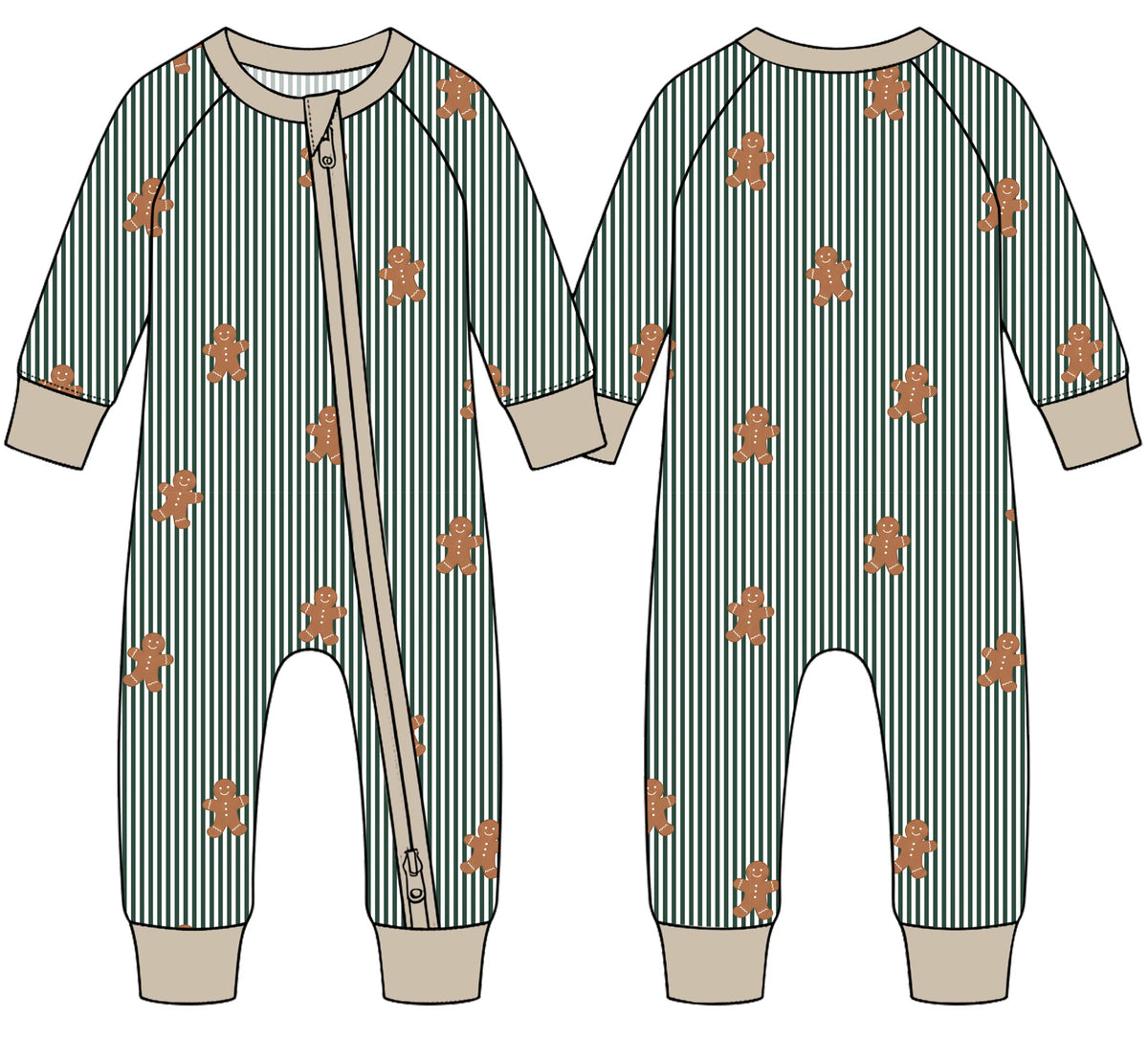 Gingerbread and Green Stripes | Zippie | PREORDER Ships around 11/12