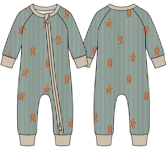 Gingerbread and Green Stripes | Zippie | PREORDER Ships around 11/12
