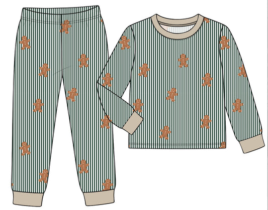 Gingerbread and Green Stripes | Two-Piece Set | PREORDER Ships around 11/12