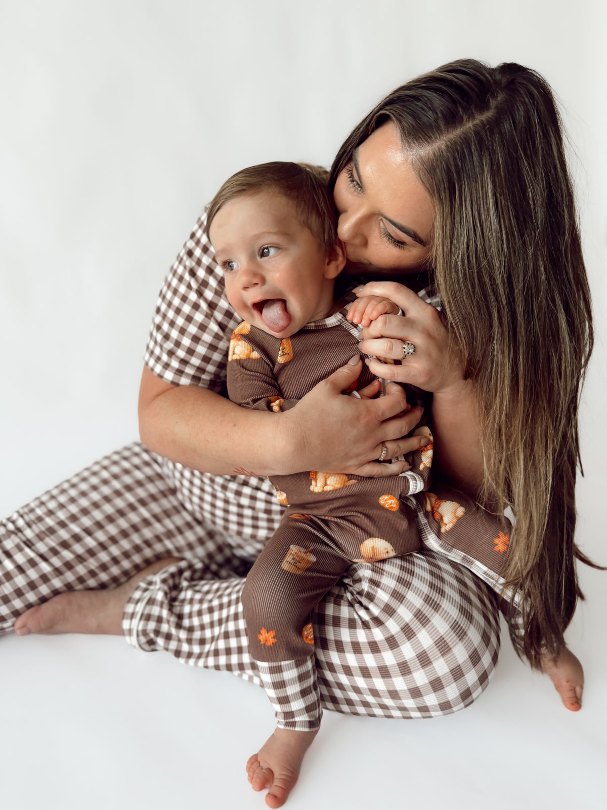 Brown Gingham | Women’s Set | Ribbed Bamboo